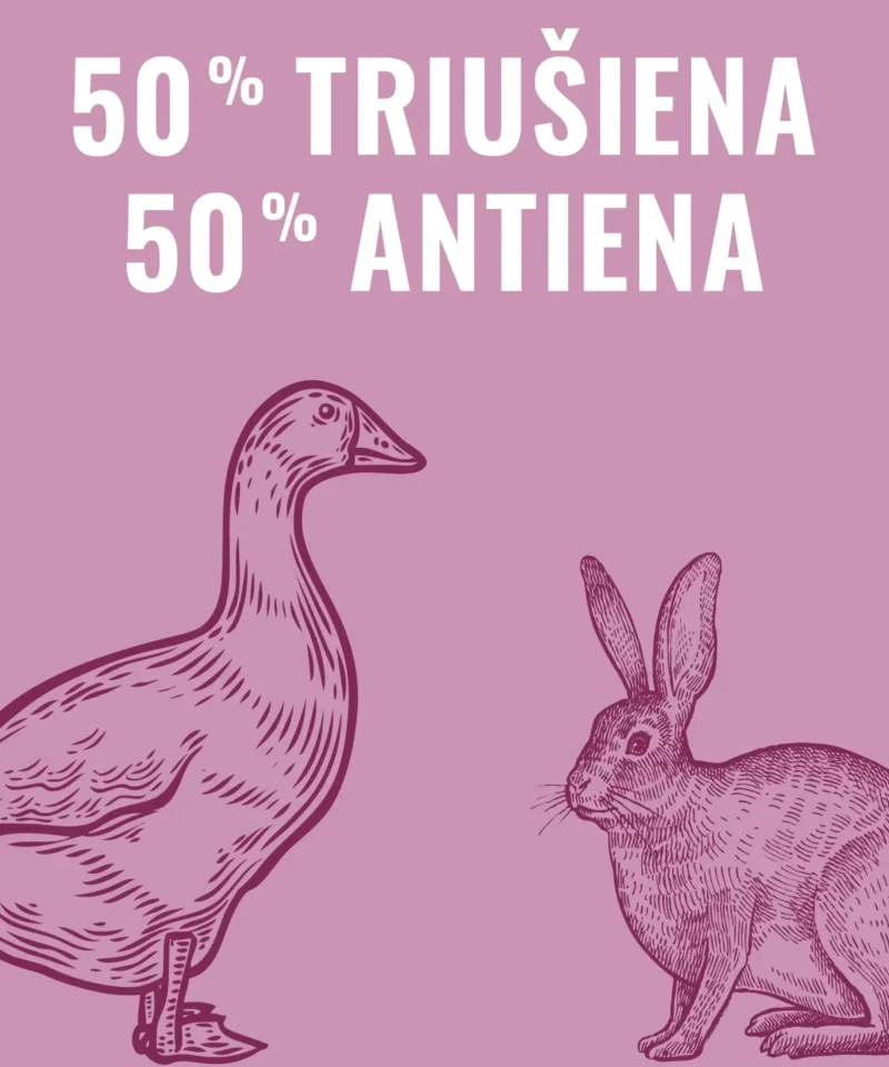 RAFUS-produktai-1200x1600px-TRIUSIENA+ANTIENA-20250810 Visavertis triušienos ir antienos žalias ėdalas šunims, 1 kg