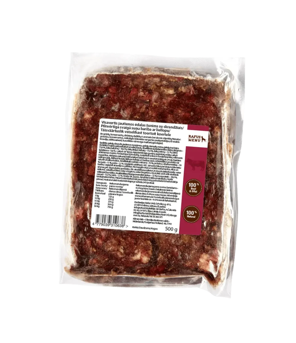 Visavertis jautienos ėdalas šunims su skrandžiais, 500 g