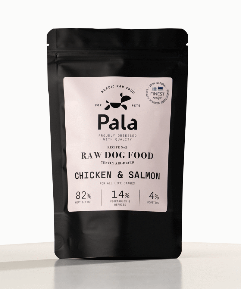 image_fulltext_Pala Recipe 2 Chicken and Salmon 100g RECEPTAS NR. 2, 100 gr., PALA džiovintas RAW maistas šunims: vištiena ir lašiša su daržovėmis