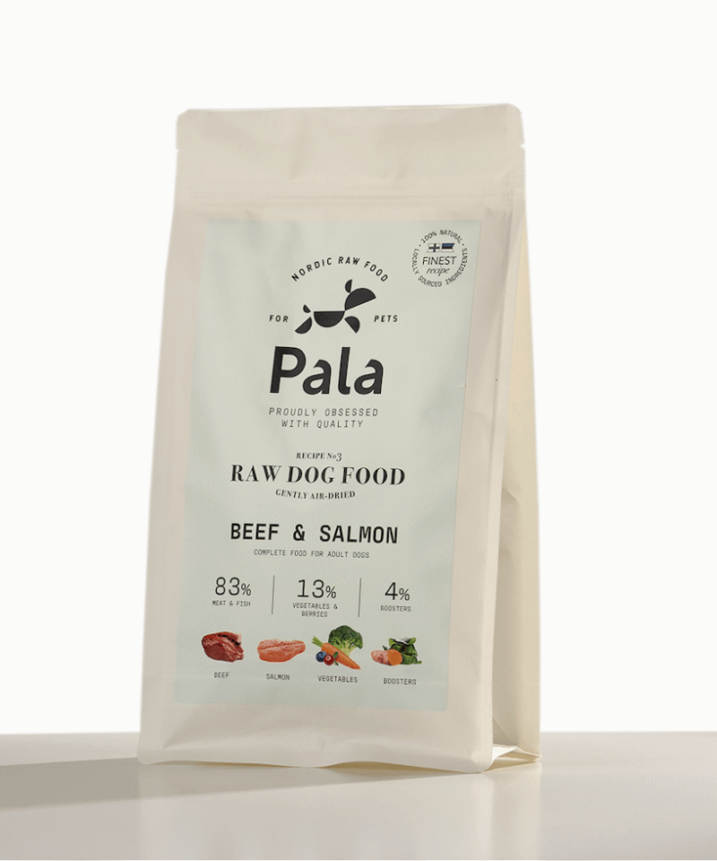 image_fulltext_Pala Recipe 3 Beef and Salmon 1kg RECEPTAS NR. 3, 1 kg., PALA džiovintas RAW maistas šunims: jautiena ir lašiša su daržovėmis