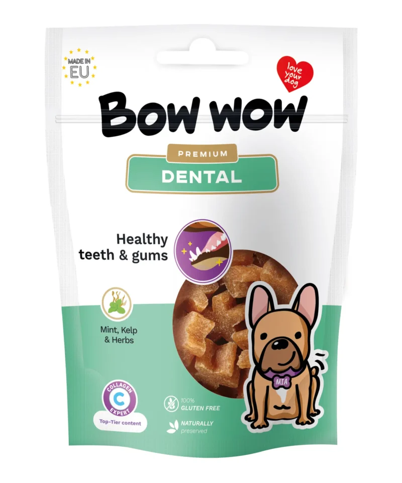 BW820_A Bow Wow Dantims ir dantenoms: Natūralus skanėstas su mėta, rudadumbliu ir žolelėmis 60 g